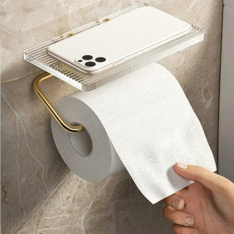 Porta-Papel Higiênico Luxo Dourado com Prateleira | Santorini ©