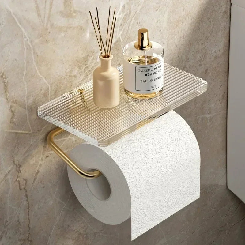 Porta-Papel Higiênico Luxo Dourado com Prateleira | Santorini ©